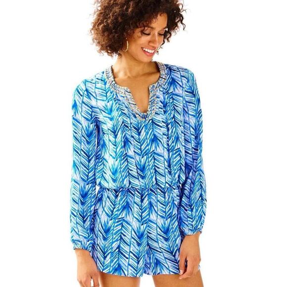 Lilly Pulitzer Colby Romper Lapis Blue Costa Verde XXS Summer Beach Coastal - Picture 4 of 13